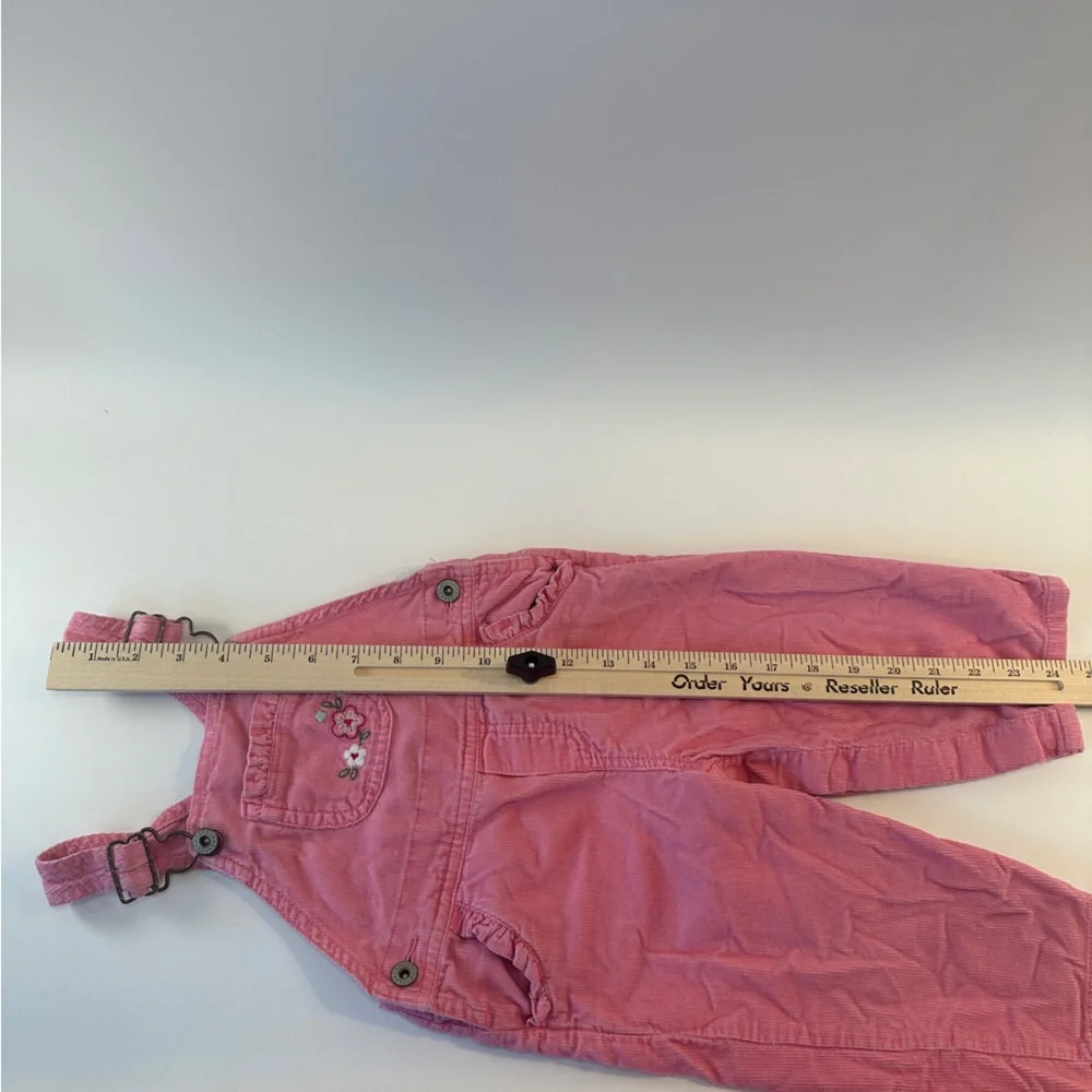 VTG Oshkosh B’Gosh 12 Month Pink Corduroy Vestbak Overalls Embroidered Floral‎